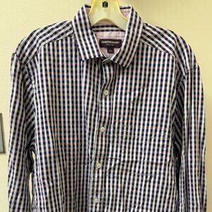 Johnston & Murphy Gingham Button Down Shirt – Pink & Navy – Size Large